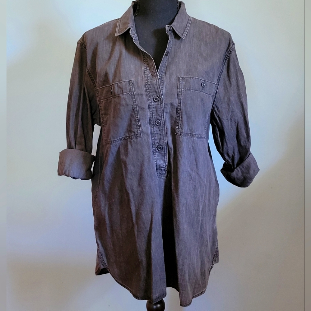 NWT Madewell Black Denim 1/4 Button Top